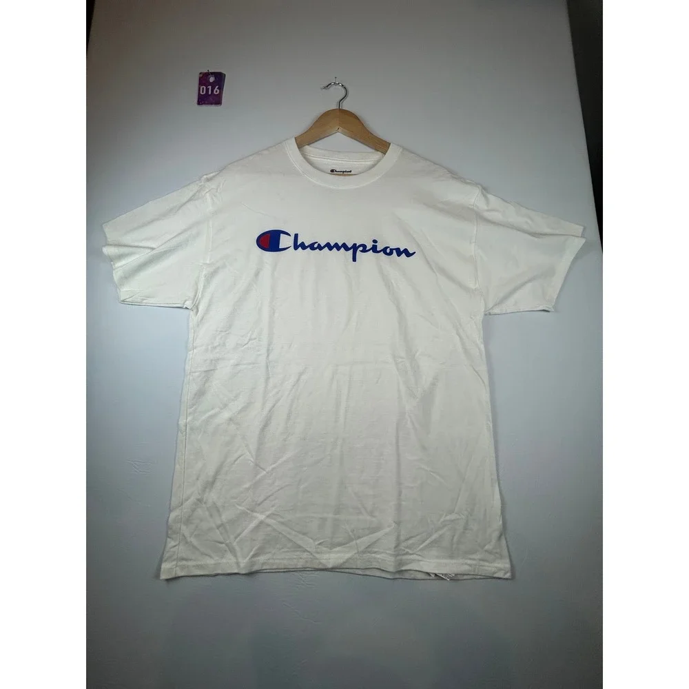 NWT Champion Mens Script Logo Graphic Shirt Large White Athletic Streetwear Tee - Picture 4 of 4